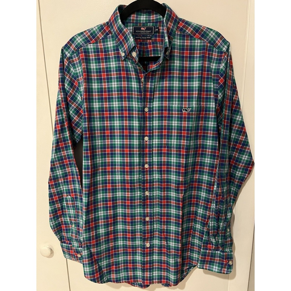 Vineyard Vines Mens Medium Slim Fit Tucker Shirt Multicolored Plaid Check Cotton